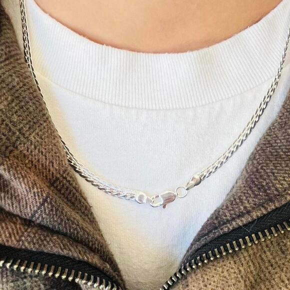 Y2K Vintage Silver Flat Chain Necklace Unisex 20" Streetwear Jewelry New - Picture 6 of 10